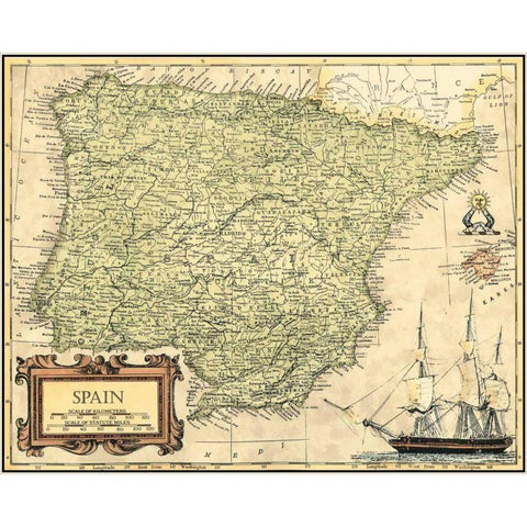 Spain Map White Modern Wood Framed Art Print by Vision Studio