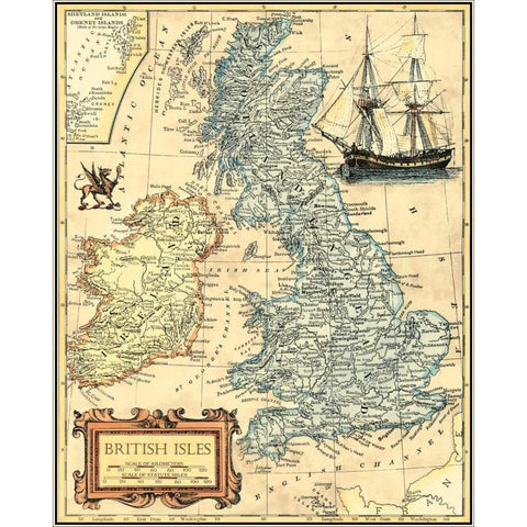 British Isles Map Gold Ornate Wood Framed Art Print with Double Matting by Vision Studio