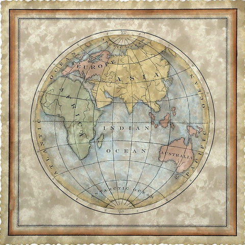 Small Eastern Hemisphere Gold Ornate Wood Framed Art Print with Double Matting by Vision Studio