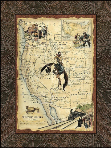 Western States Map White Modern Wood Framed Art Print with Double Matting by Vision Studio