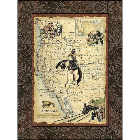 Western States Map White Modern Wood Framed Art Print by Vision Studio