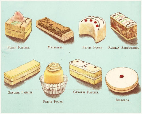 Fanciful Cakes and Tarts I White Modern Wood Framed Art Print with Double Matting by Vision Studio