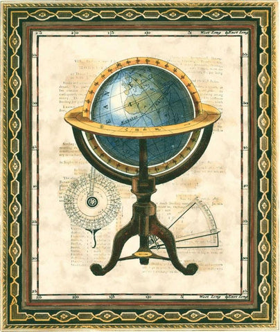 Traditional Globe I Black Ornate Wood Framed Art Print with Double Matting by Vision Studio