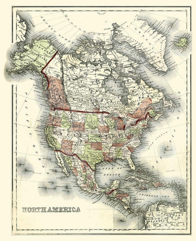 Small Antique Map of North America Black Ornate Wood Framed Art Print with Double Matting by Johnson