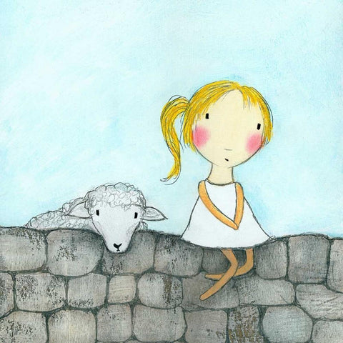 Girl with Lamb Black Modern Wood Framed Art Print by Sonheim, Carla