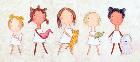 Girls with Pets White Modern Wood Framed Art Print with Double Matting by Sonheim, Carla