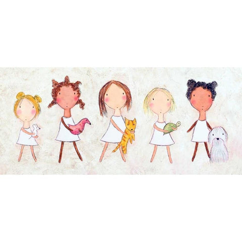 Girls with Pets Gold Ornate Wood Framed Art Print with Double Matting by Sonheim, Carla