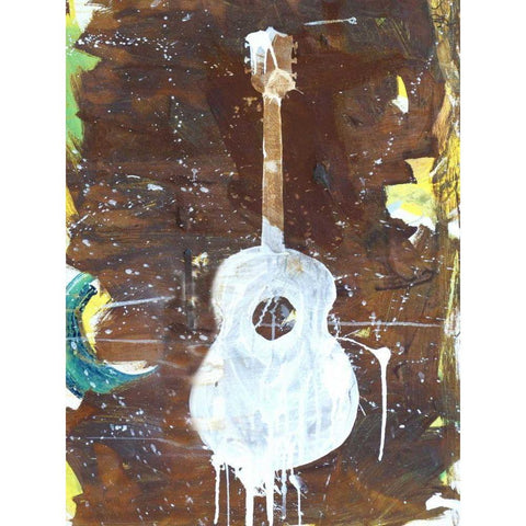 Yellow Guitar White Modern Wood Framed Art Print by Youngstrom, Kent