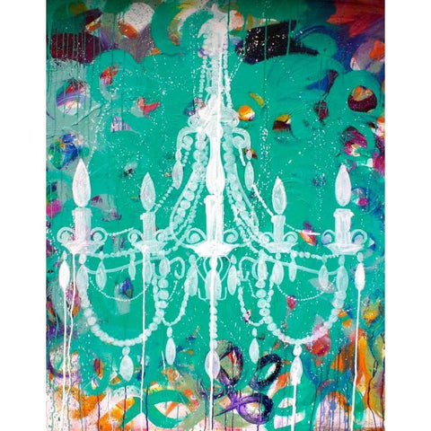 Emerald Chandelier White Modern Wood Framed Art Print by Youngstrom, Kent