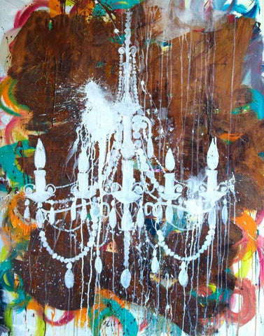 White Chandelier Black Ornate Wood Framed Art Print with Double Matting by Youngstrom, Kent
