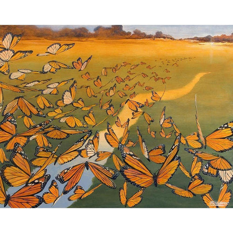 Monarch Migration Gold Ornate Wood Framed Art Print with Double Matting by Szatkowski, Fred