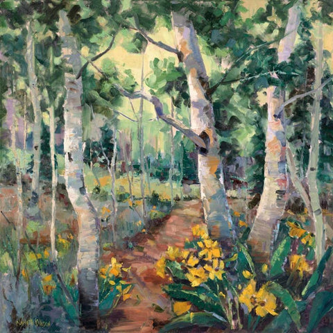 Four Seasons Aspens II White Modern Wood Framed Art Print with Double Matting by Oleson, Nanette