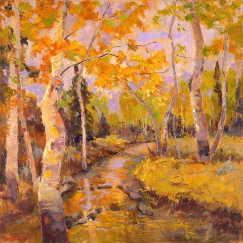 Four Seasons Aspens III White Modern Wood Framed Art Print with Double Matting by Oleson, Nanette