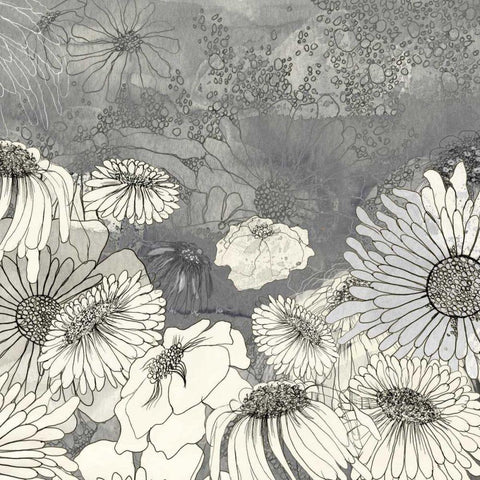 Flowers on Grey I White Modern Wood Framed Art Print by Blixt, Ingrid