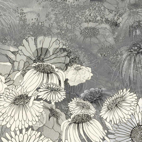Flowers on Grey II White Modern Wood Framed Art Print with Double Matting by Blixt, Ingrid