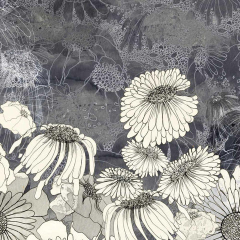 Flowers on Grey III White Modern Wood Framed Art Print with Double Matting by Blixt, Ingrid