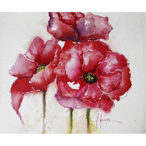 Fuchsia Poppies I Black Modern Wood Framed Art Print by Herrera, Leticia