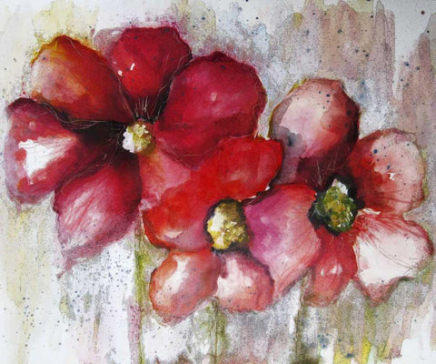 Fuchsia Poppies II White Modern Wood Framed Art Print with Double Matting by Herrera, Leticia