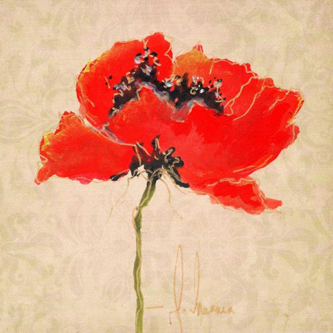 Vivid Red Poppies III Black Modern Wood Framed Art Print with Double Matting by Herrera, Leticia