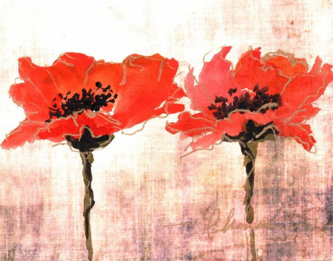 Vivid Red Poppies V White Modern Wood Framed Art Print with Double Matting by Herrera, Leticia