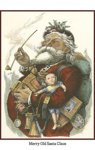 Merry Santa Black Ornate Wood Framed Art Print with Double Matting by Unknown