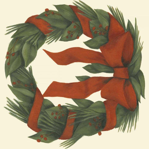 Small Holiday Wreath Black Ornate Wood Framed Art Print with Double Matting by Goldberger, Jennifer
