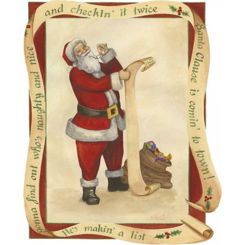 Checking It Twice Gold Ornate Wood Framed Art Print with Double Matting by Friel, Tara
