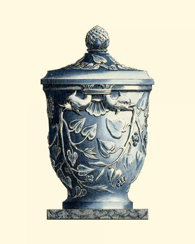 Blue Porcelain Urn I Black Ornate Wood Framed Art Print with Double Matting by Vision Studio