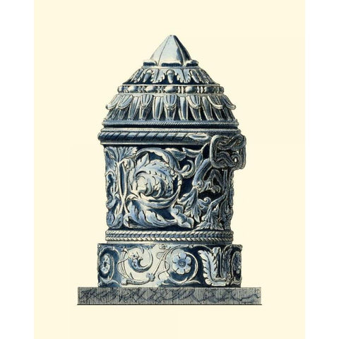 Blue Porcelain Urn II Black Modern Wood Framed Art Print by Vision Studio