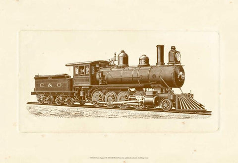 Train Engine II Black Ornate Wood Framed Art Print with Double Matting by Unknown