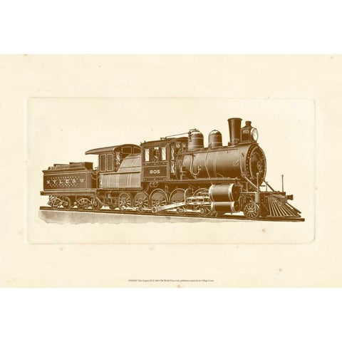 Train Engine III White Modern Wood Framed Art Print by Unknown