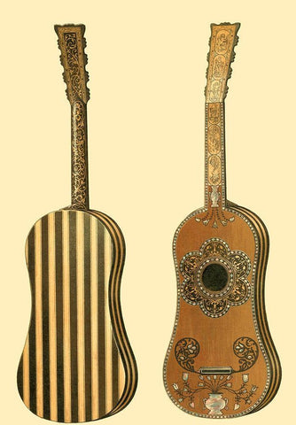 Antique Guitars II Black Ornate Wood Framed Art Print with Double Matting by Gibb, William