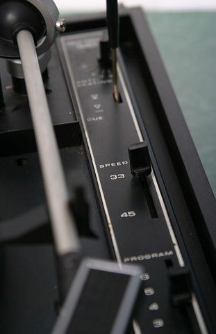 Turntable IV Black Ornate Wood Framed Art Print with Double Matting by Stramel, Renee W.