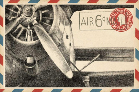 Small Vintage Airmail II White Modern Wood Framed Art Print with Double Matting by Harper, Ethan