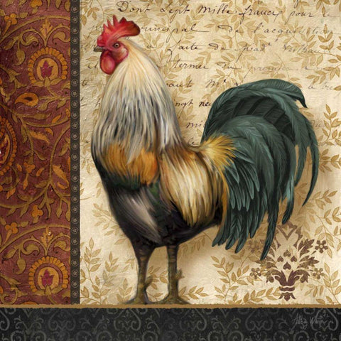 French Rooster I White Modern Wood Framed Art Print with Double Matting by White, Abby