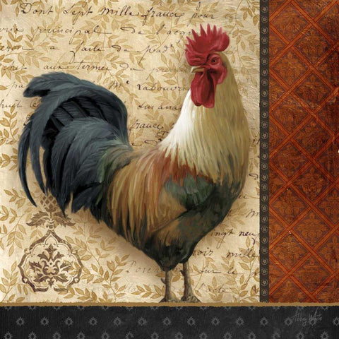 French Rooster II Black Ornate Wood Framed Art Print with Double Matting by White, Abby