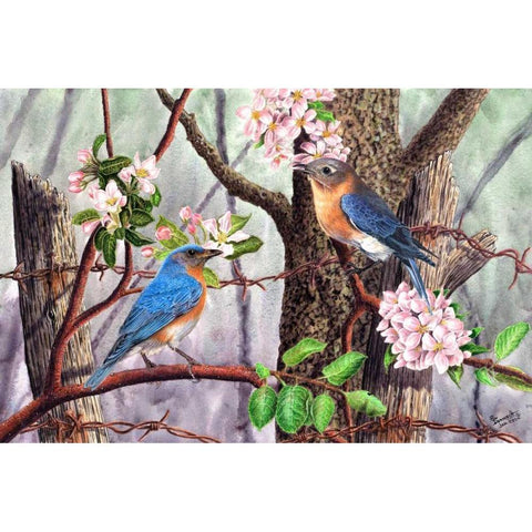 Bluebirds Gold Ornate Wood Framed Art Print with Double Matting by Dornish, Al