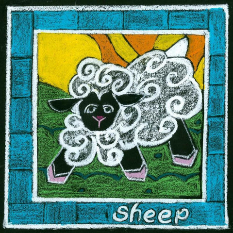 Whimsical Sheep White Modern Wood Framed Art Print with Double Matting by L. Choate
