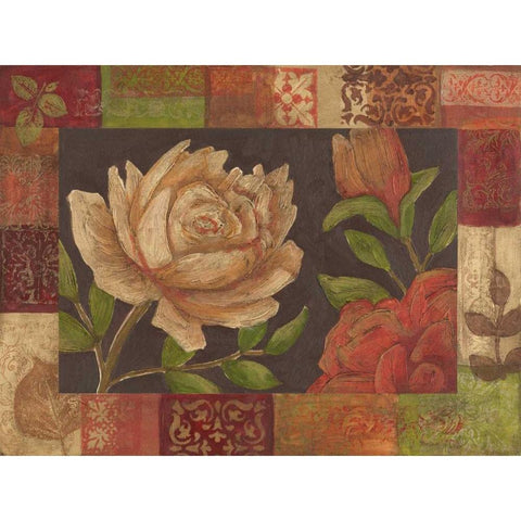 Floral Patchwork I Black Modern Wood Framed Art Print by Meagher, Megan