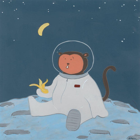 Monkeys in Space IV White Modern Wood Framed Art Print with Double Matting by Vess, June Erica