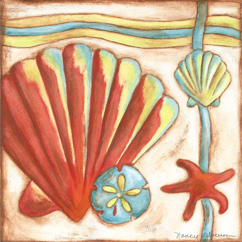 Pop Shells II White Modern Wood Framed Art Print with Double Matting by Slocum, Nancy