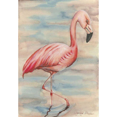 Pink Flamingo I Black Modern Wood Framed Art Print with Double Matting by Goldberger, Jennifer