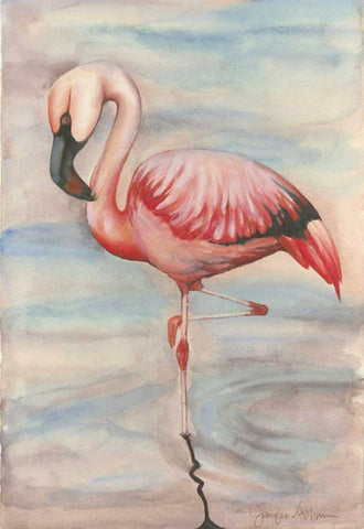 Pink Flamingo II Black Ornate Wood Framed Art Print with Double Matting by Goldberger, Jennifer
