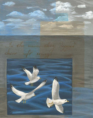 Three White Gulls I White Modern Wood Framed Art Print with Double Matting by Friel, Tara