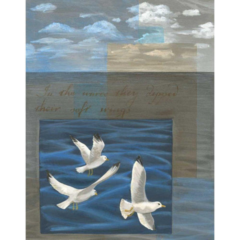 Three White Gulls I Gold Ornate Wood Framed Art Print with Double Matting by Friel, Tara