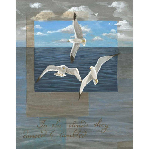 Three White Gulls II Gold Ornate Wood Framed Art Print with Double Matting by Friel, Tara