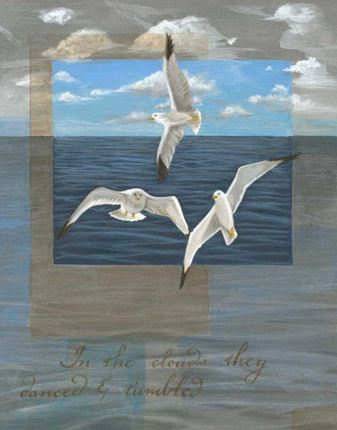 Three White Gulls II Black Ornate Wood Framed Art Print with Double Matting by Friel, Tara