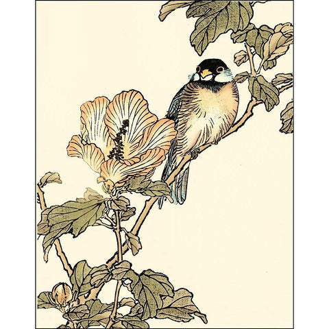 Oriental Bird on Branch I Gold Ornate Wood Framed Art Print with Double Matting by Vision Studio