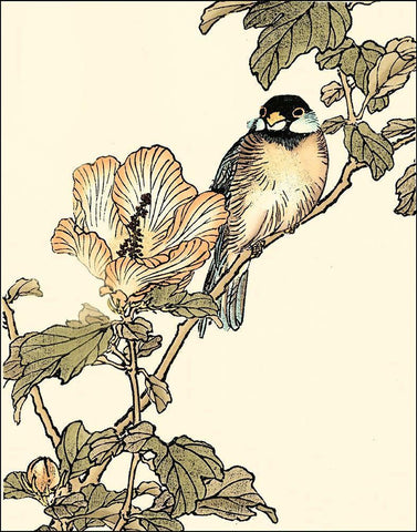 Oriental Bird on Branch I Black Ornate Wood Framed Art Print with Double Matting by Vision Studio