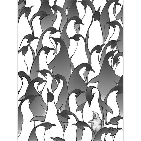 Penguin Family I White Modern Wood Framed Art Print by Swinford, Charles